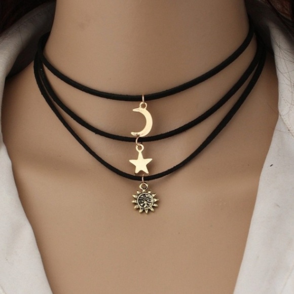 Urban Outfitters Jewelry - Multi-Layer Suede Stars Moon Sun Pattern Necklace